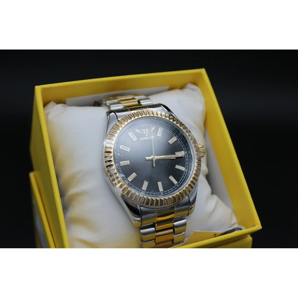 Invicta Specialty Mens Two Tone Silver Gold Fluted‎ Bezel Dark Dial Watch 43968